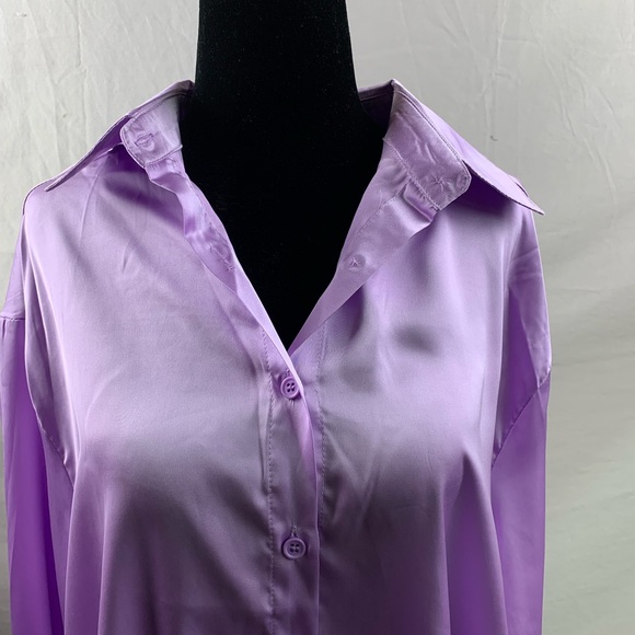 Lilac Satin Button Up Blouse - Picture 8 of 8